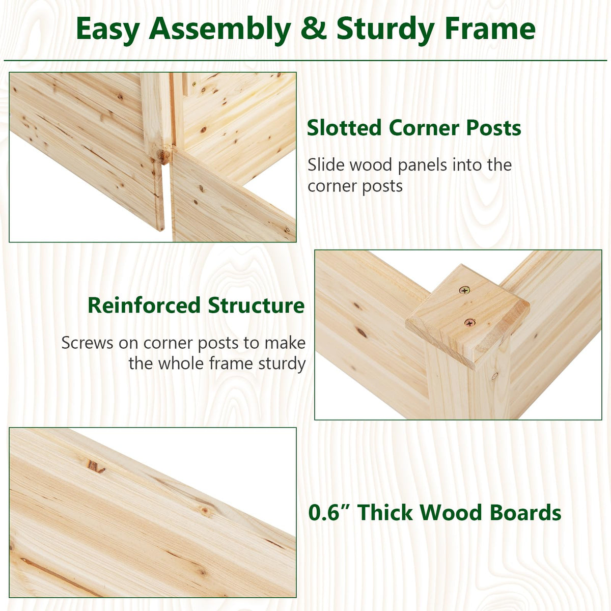 Lucktree Raised Garden Bed with Trellis, Set of 2 Wood Shallow & Deep Planter Box for Climbing Plants