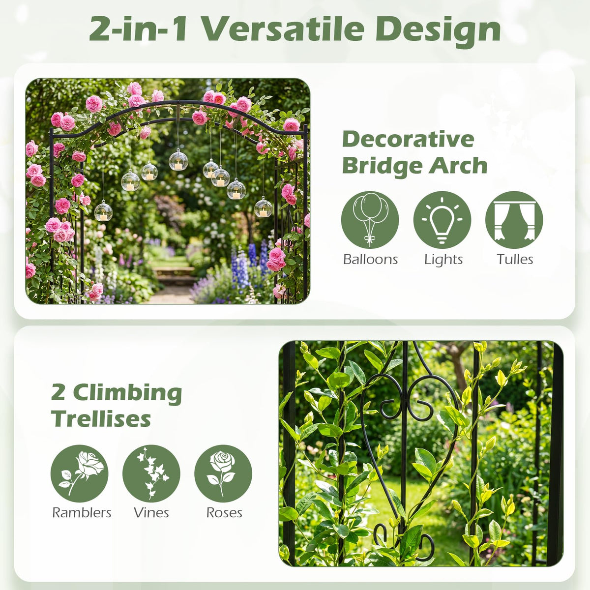 Lucktree Metal Garden Arbor | 7.5 FT Heavy Duty Arch Trellis for Climbing Plants
