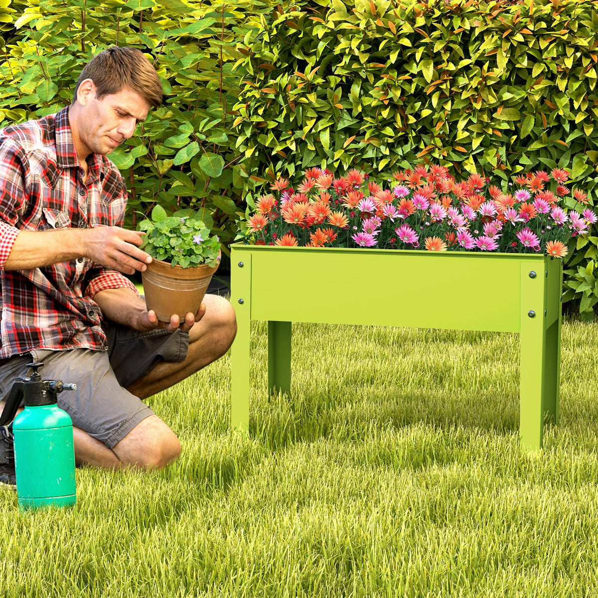 Lucktree Raised Garden Bed, Metal Planter Box with Legs, Drain Hole, Outdoor Indoor Elevated Garden Box
