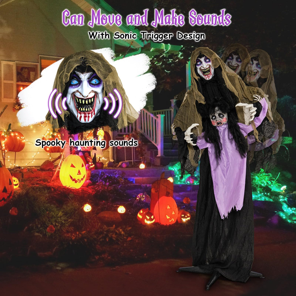 5.6 FT Halloween Animated Standing Vampire Catching Creepy Doll