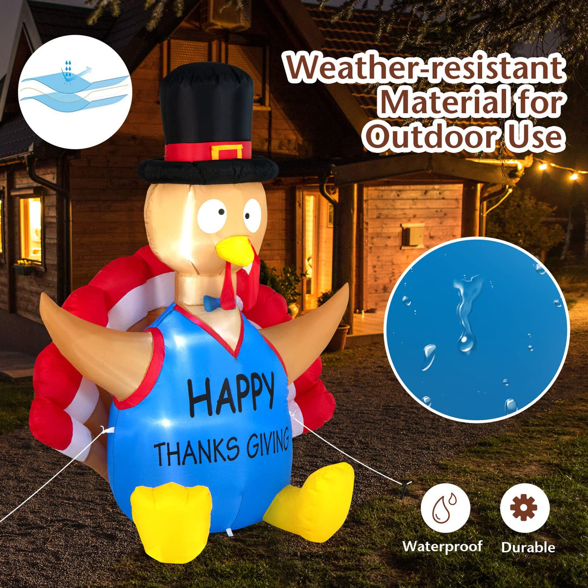 Lucktree 6 FT Thanksgiving Inflatable Turkey, Lighted Thanksgiving Decorations for Lawn, Garden, Party