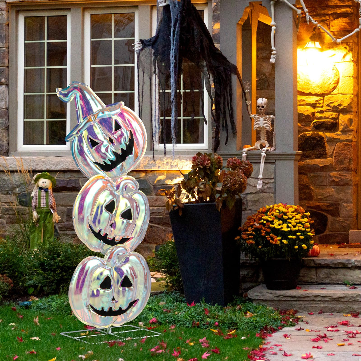 Lucktree 3.4 Ft Halloween Decorations, Light up Stacked Pumpkins with 150 LED Lights