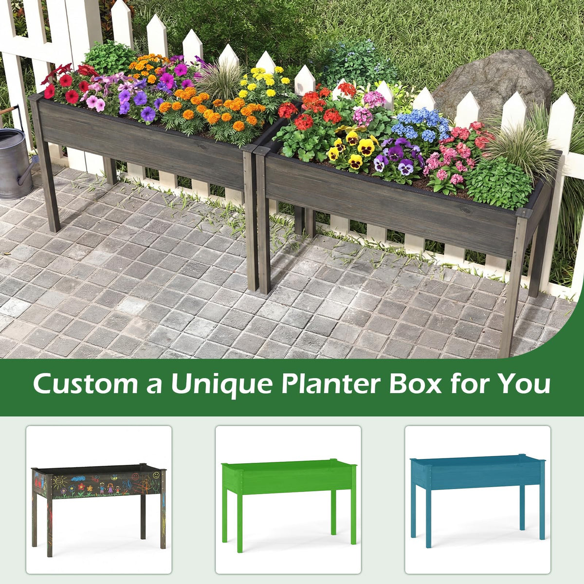 Lucktree Solid Pine Wood Planter Box w/Legs