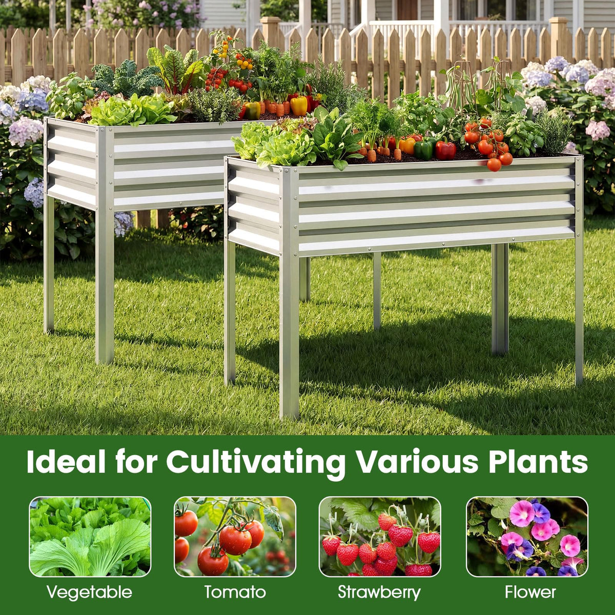 Lucktree 44" x 22" x 32" Metal Large Elevated Planter Box for Vegetable Flower Fruit Herb (1/2)