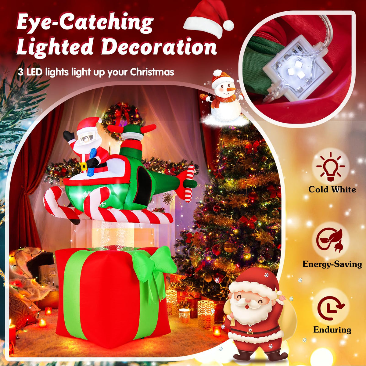 Lucktree 6 FT Christmas Inflatable Santa Claus Flying Helicopter on Gift Box
