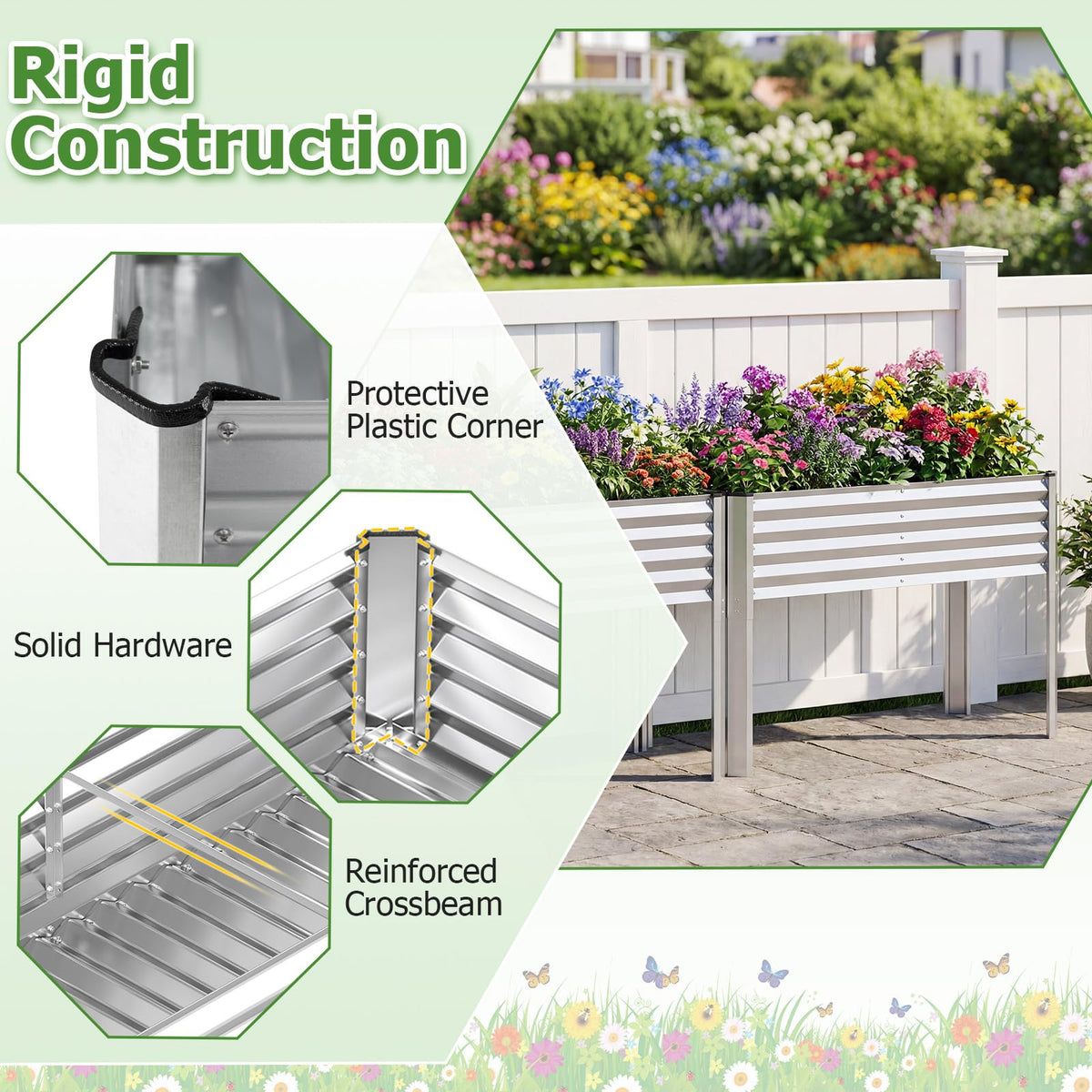 Lucktree Galvanized Raised Garden Bed with Legs Set 1/2 46"x24"x31" Metal Elevated Planter Box