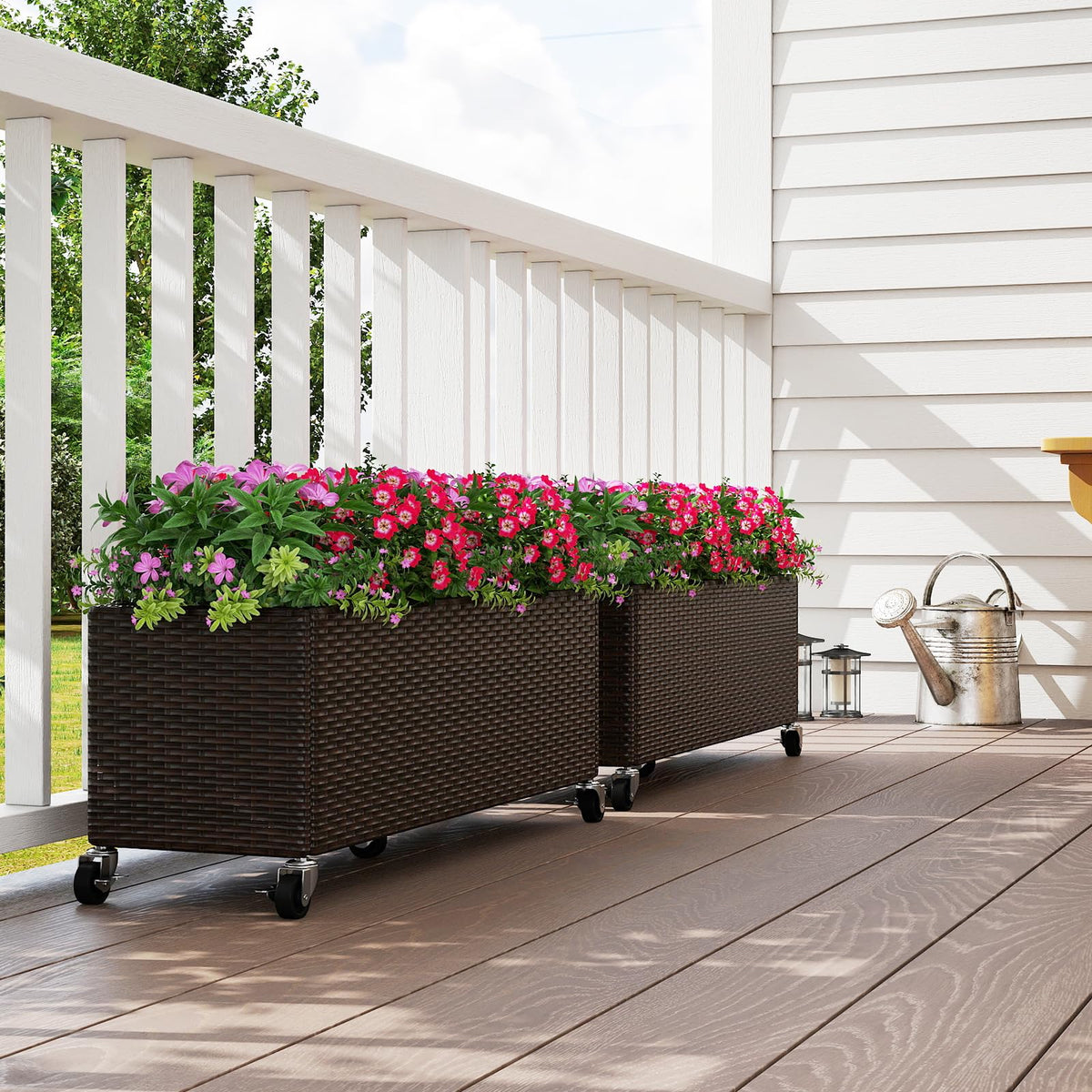 Lucktree 38”x12”x14" Wicker Raised Garden Bed with Wheels