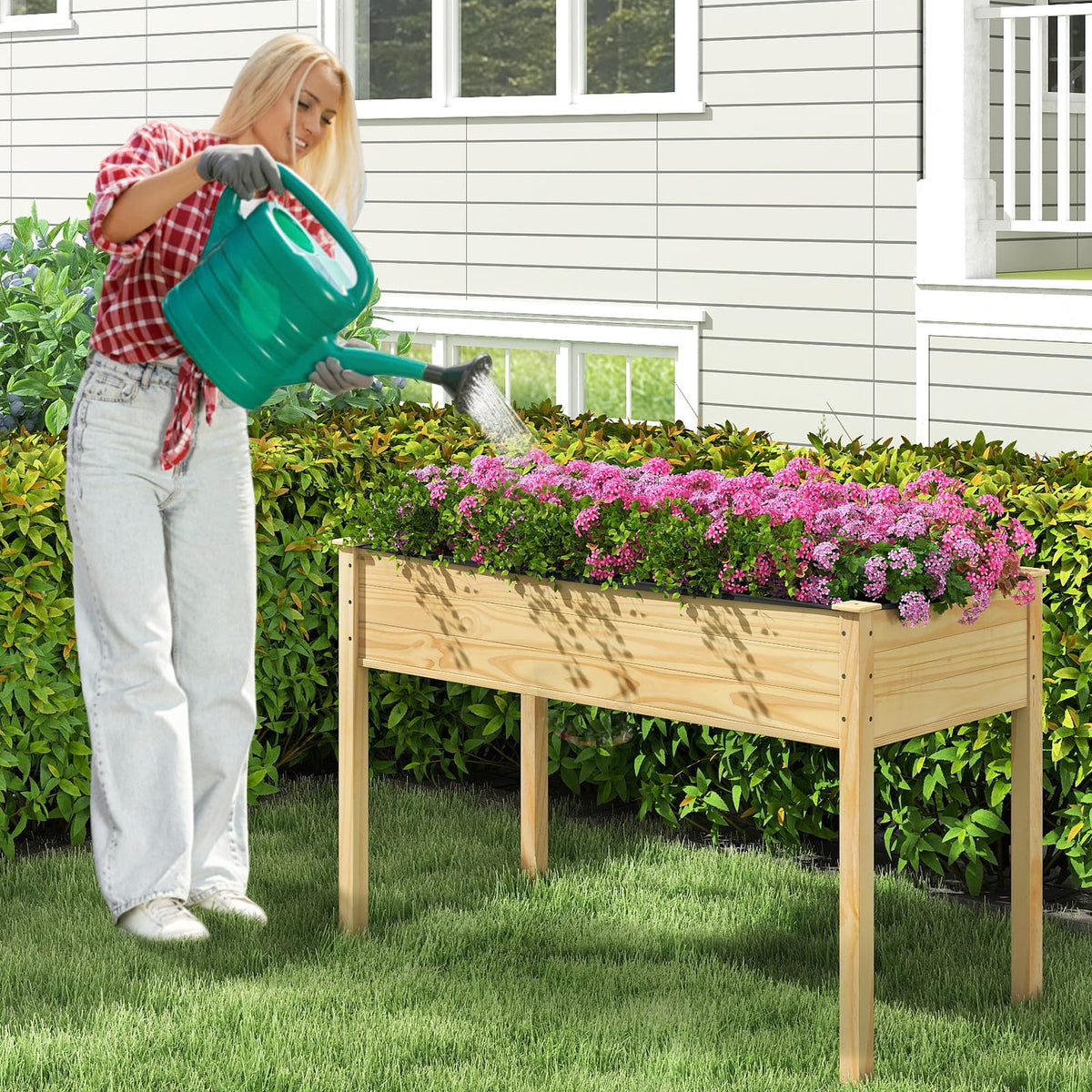 Lucktree 47"x23"x30"  Elevated Wood Planter Box with Liner