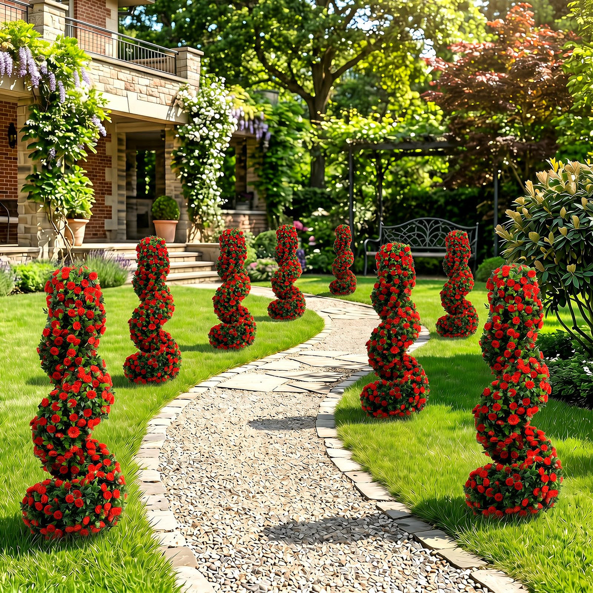 Lucktree 3FT Realistic Fake Rose Bushes Outdoor Faux Plants with Sun Protection & Ground Spikes Set of 2