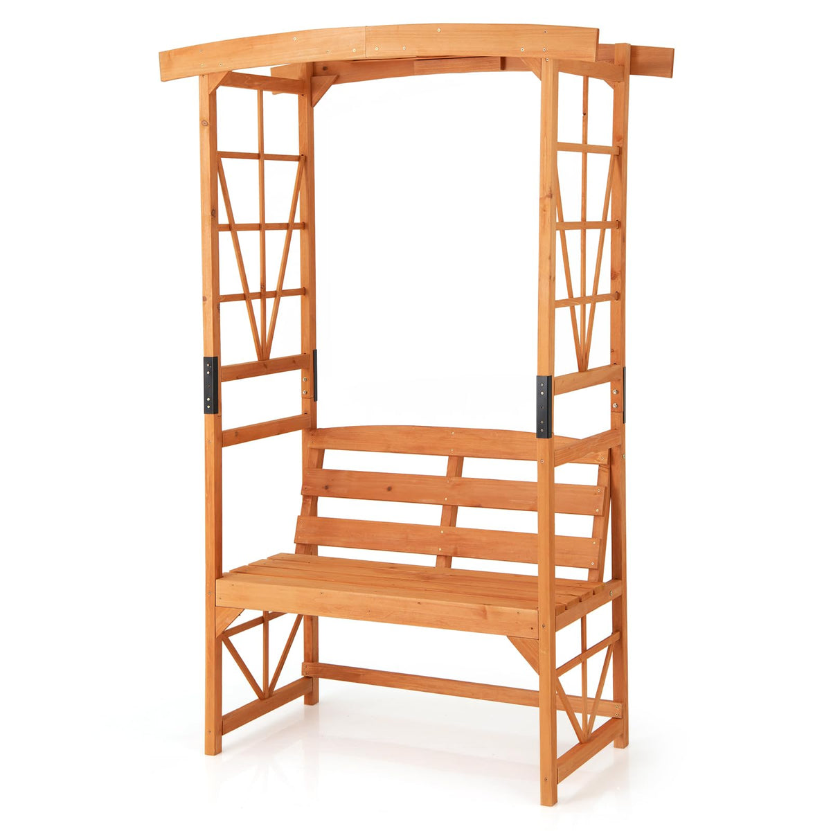 Lucktree Garden Arbor with Bench - Wooden Garden Arch Trellis for Climbing Plants Vines, 2-Person Outdoor Bench