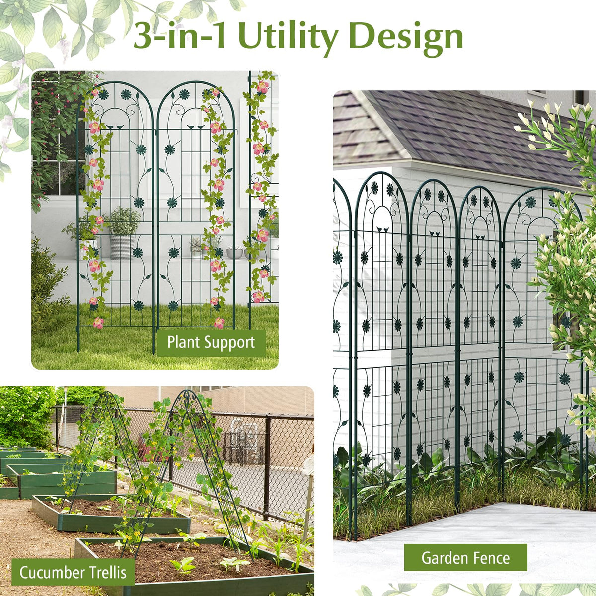 Lucktree Garden Trellis, Tall Galvanized Steel Trellis for Climbing Plants