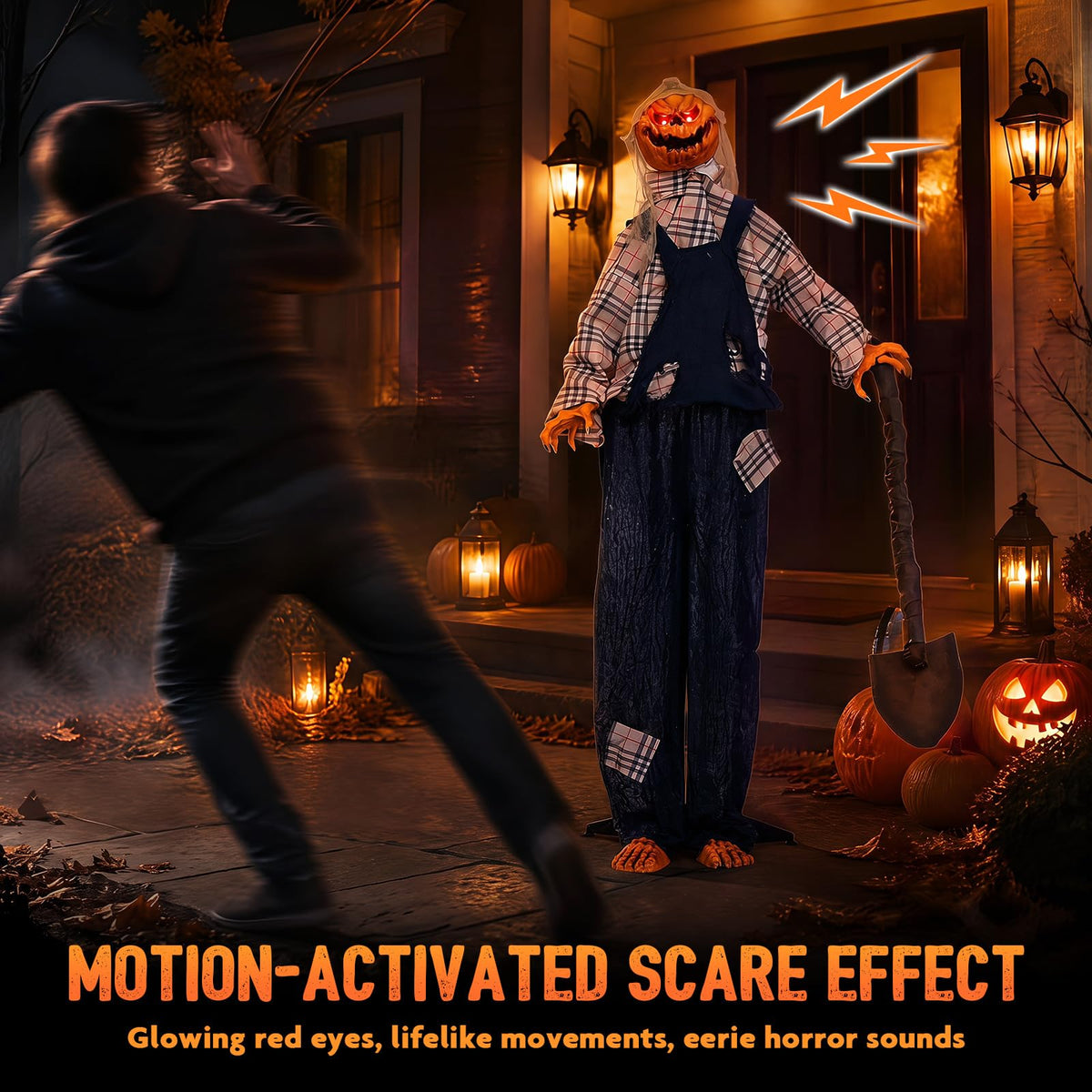 5.3 FT Animated Halloween Standing Pumpkin Scarecrow with Shovel