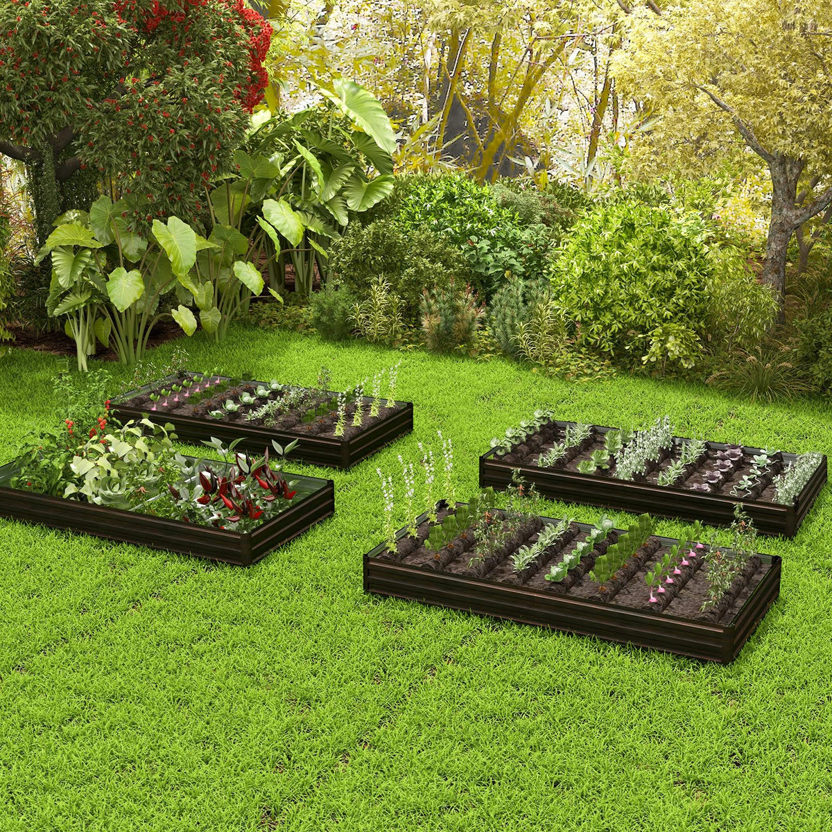 Lucktree 8x4x1ft Metal Raised Garden Bed, Planter Box with Protective Edges