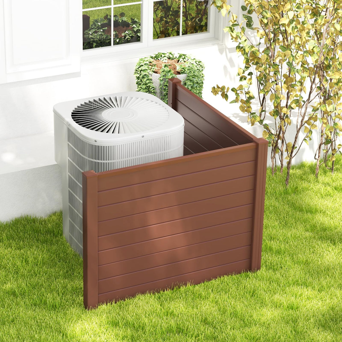 Lucktree Air Conditioner Fence 2/4 Panels - 48''W x 36''H Outdoor Privacy Screen Trash Can Enclosure with 3 Stakes