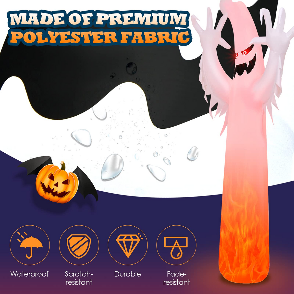 Lucktree 12 FT Halloween Inflatable Ghost W/ LED Lights, Air Blower, Stake, Sandbag