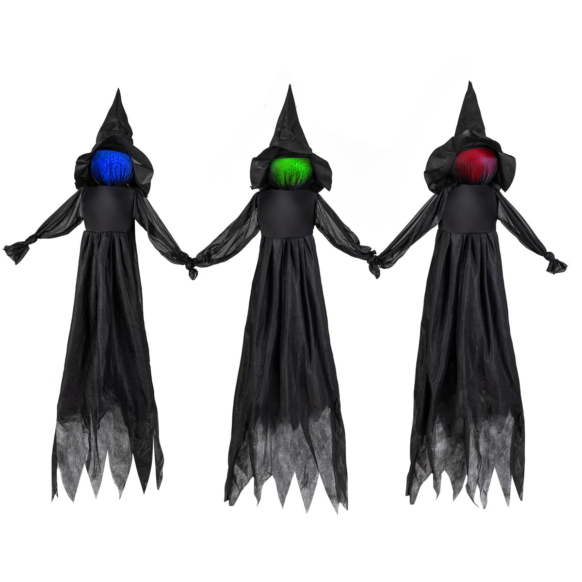 9.3 FT Outdoor Halloween Decoration Light Up Witch Stakes Set of 3
