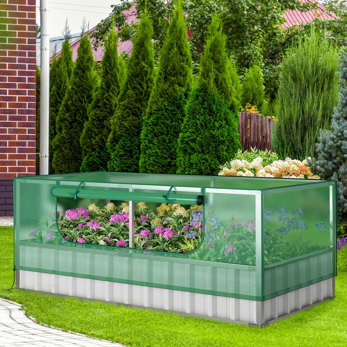 Lucktree 69”x36”x28” Raised Garden Bed with Cover, 16.5 Cu.Ft Galvanized Steel Planter Box Kit