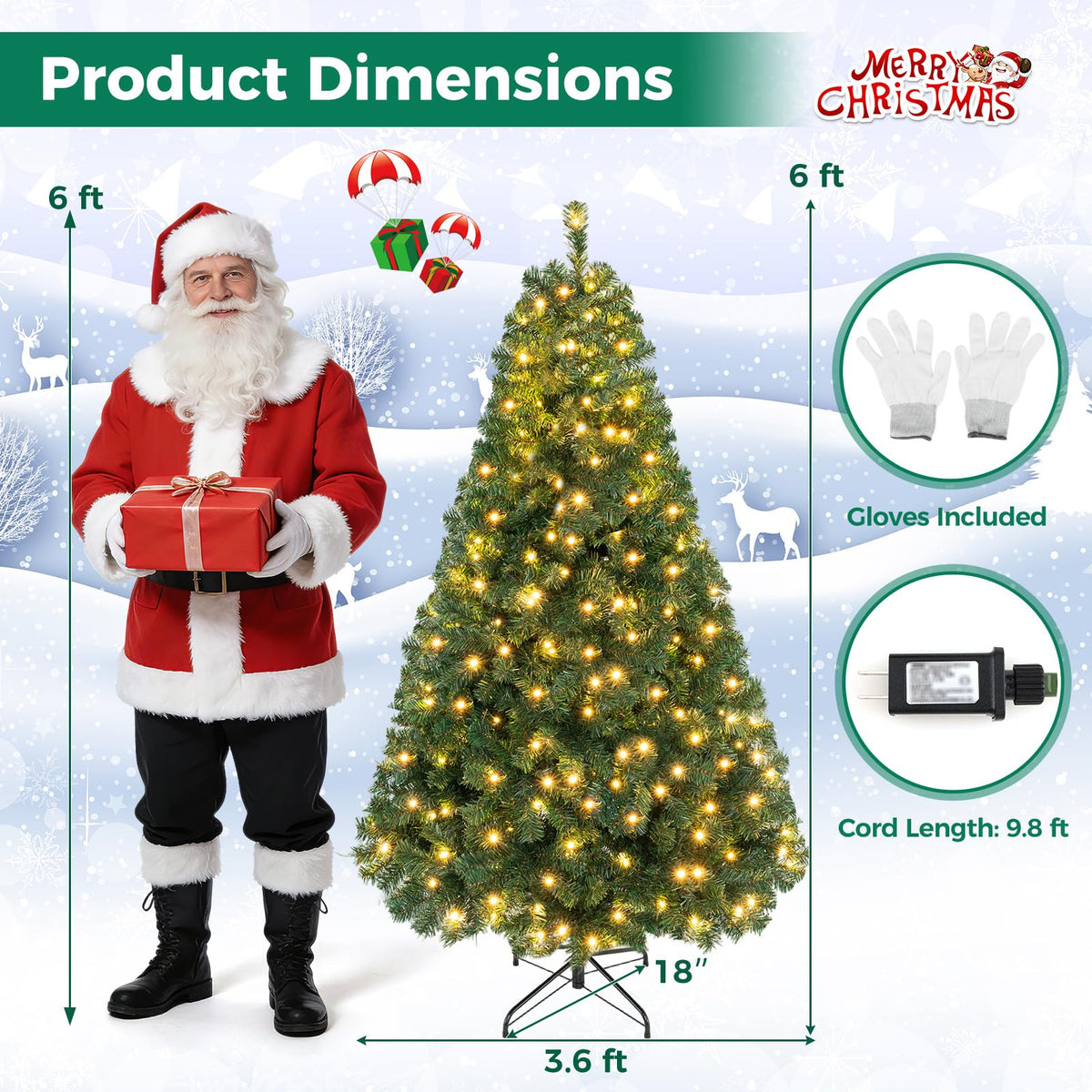 7 FT Pre-lit Christmas Tree Artificial Hinged Xmas Tree