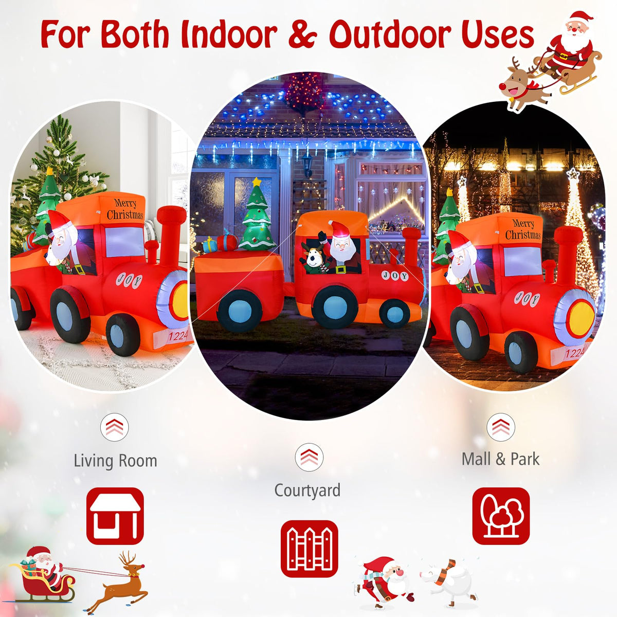 Lucktree 8.6 FT Lighted Christmas Inflatable Santa Claus on Train with Deer & Christmas Tree