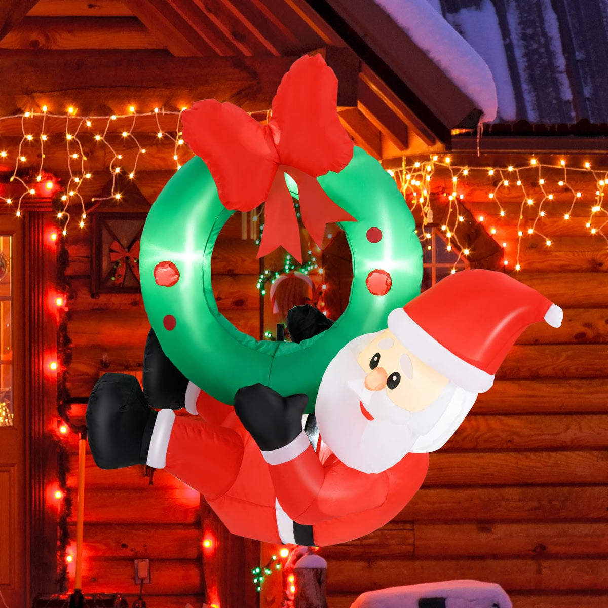 Lucktree Christmas Inflatables, 4FT Blow up Santa Claus w/LED Lights & Christmas Wreath