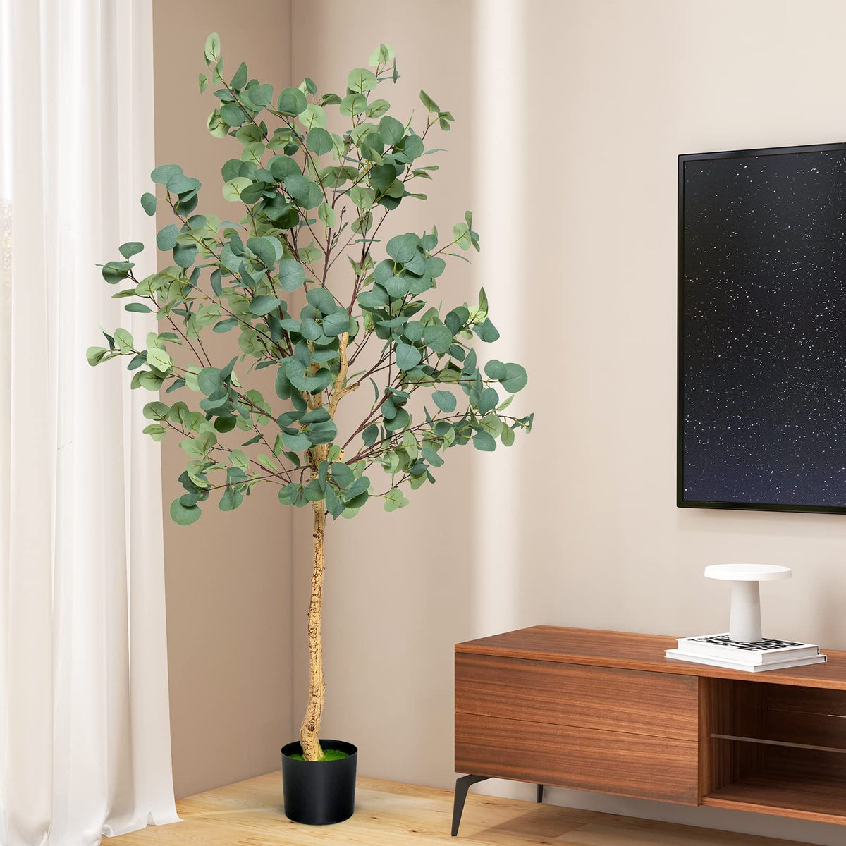 Lucktree 5.5ft Artificial Eucalyptus Tree, Tall Faux Eucalyptus Stems Fake Plants in Pot with 517 Silver Dollar Leaves