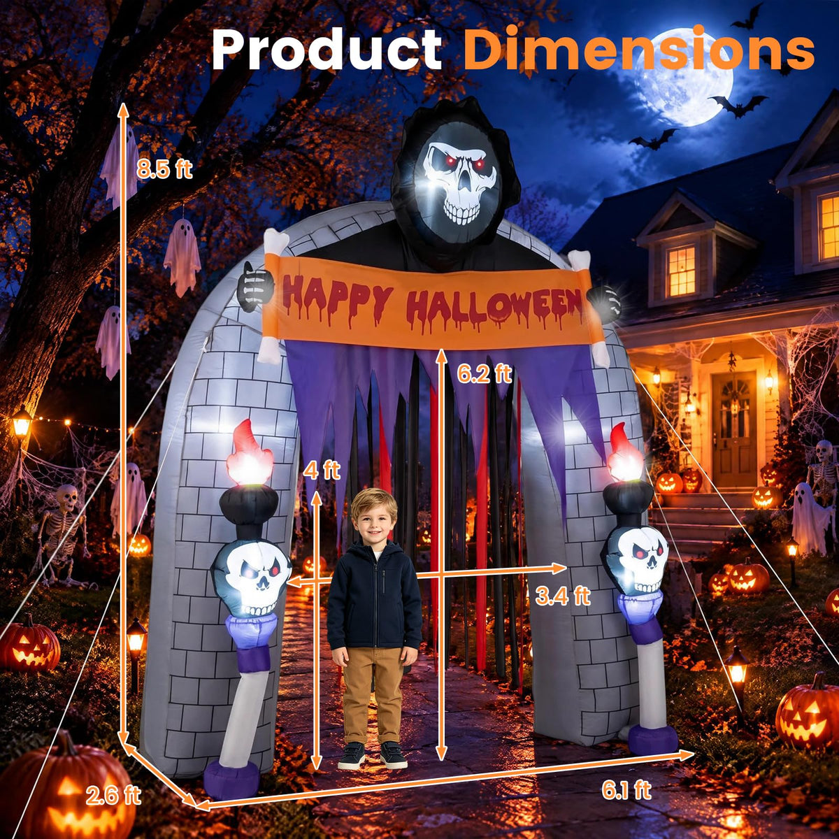 Lucktree 8.5 FT Halloween Inflatable Grim Reaper Archway with 2 Candles