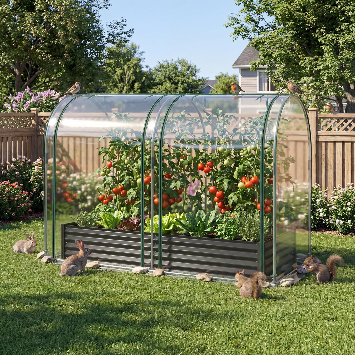 Lucktree 6x3x1 FT Galvanized Raised Garden Bed with Greenhouse Cover