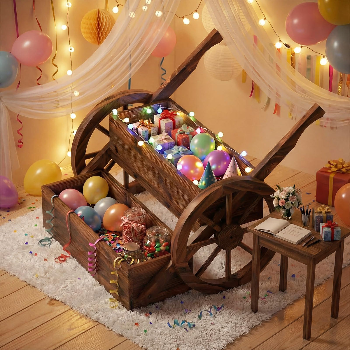 Lucktree Wooden Wagon Planter Box with Wheels