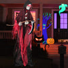 Lucktree 8 Ft Halloween Animatronics, Sound & Touch Activated Grim Reaper with Sickle, Glowing LED Eyes & Scary Voices