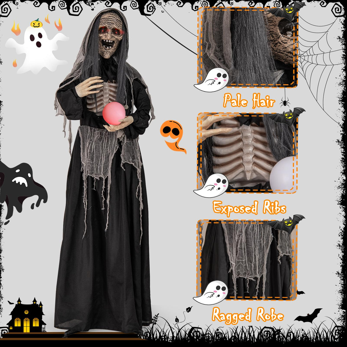 Lucktree 6 FT Halloween Animatronics Standing Witch, Talking Animated Wicked Witch with Light Up Eyes & Magical Ball