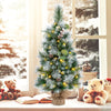 Lucktree 3ft Pre-Lit Mini Tabletop Christmas Tree with 30 Warm White LED Lights, Timer, 98 Flocked PVC & Pine Needles