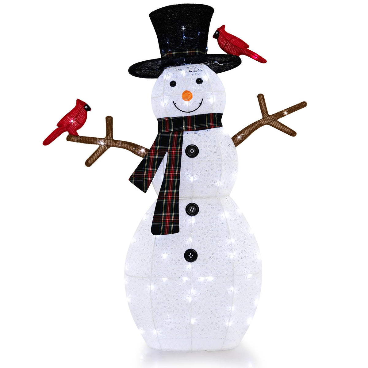 4.2 FT Lighted Christmas Snowman with Redbirds - Lucktree
