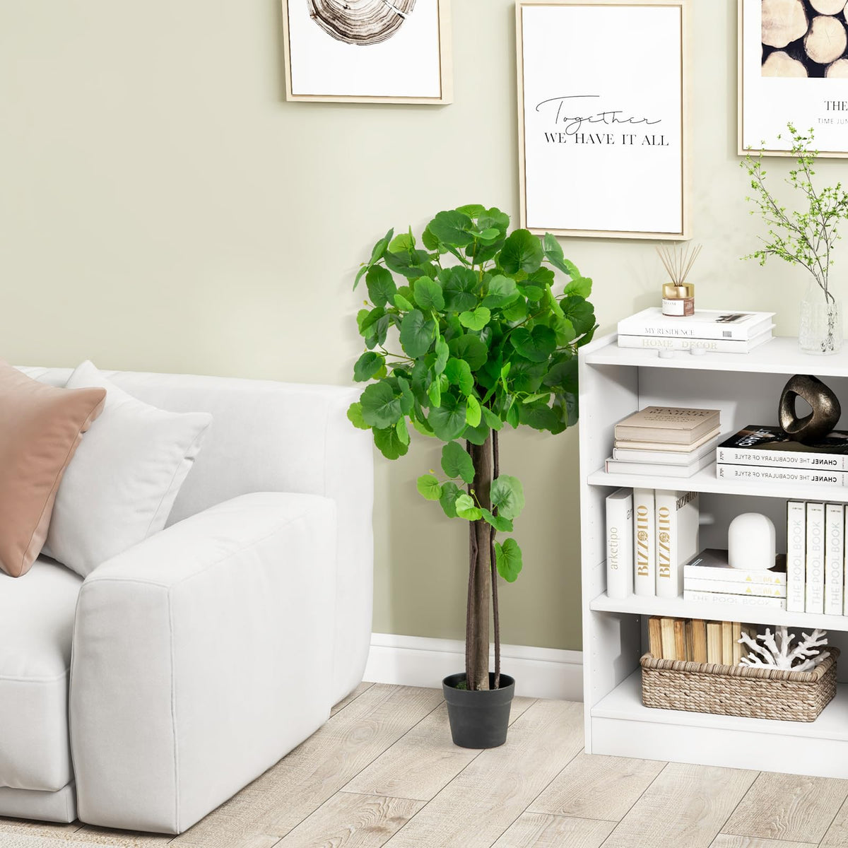 Lucktree 44’’ Artificial Crabapple Tree, Tall Fake Plant in Pot with Real Wood Trunk