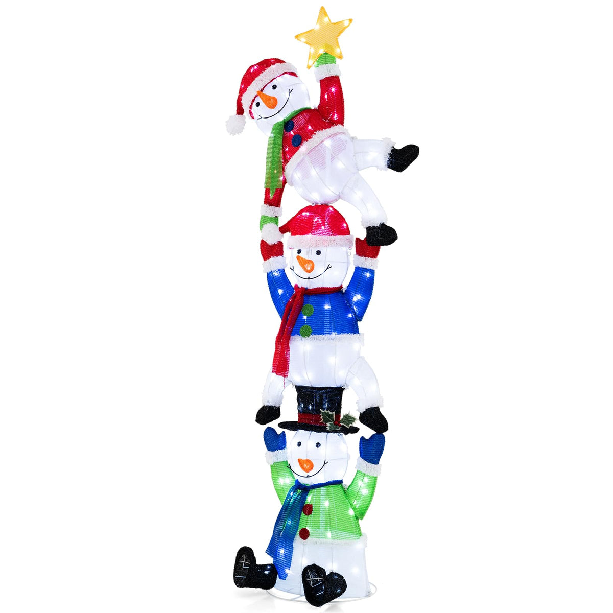Lucktree 6 ft Christmas Stacked Snowman, 3D Pre-Lit Snowman Decoration w/ 155 LED Lights