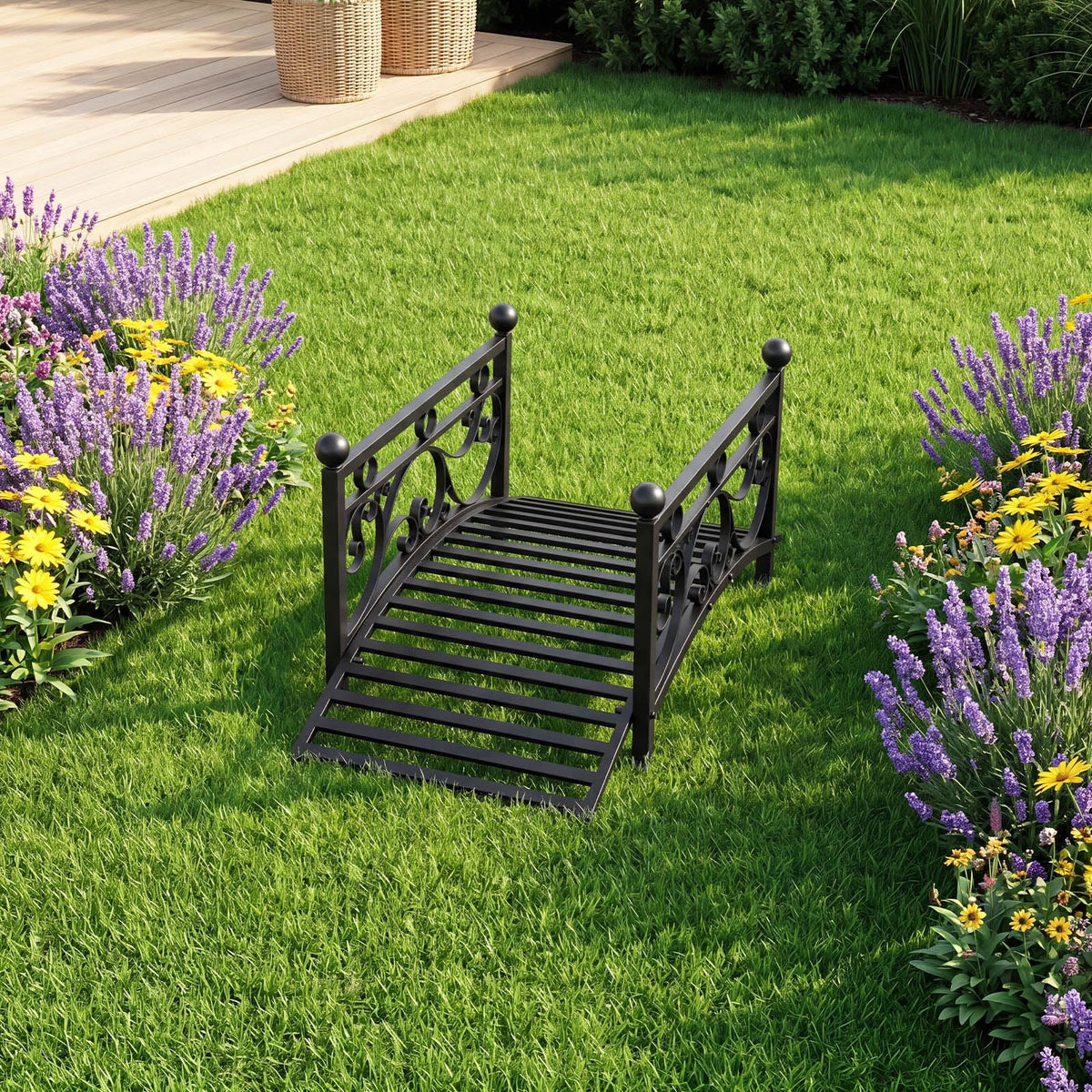 Lucktree 3.3 FT Garden Metal Bridge with Dual Patterned Side Rails