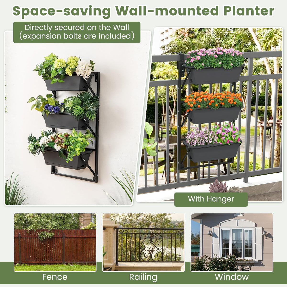 Lucktree Vertical Raised Garden Bed, Hanging & Wall-Mounted Planter Garden Boxes