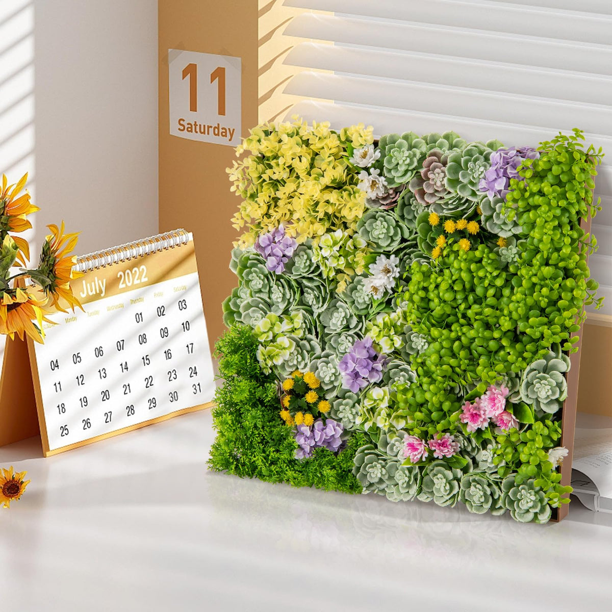 Lucktree 2 Pack Hanging Artificial Plants Panels, 20" x 20" Square Framed 3D Greenery Wall Art Decor
