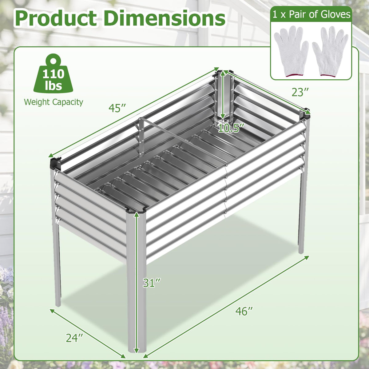 Lucktree Galvanized Raised Garden Bed with Legs Set 1/2 46"x24"x31" Metal Elevated Planter Box