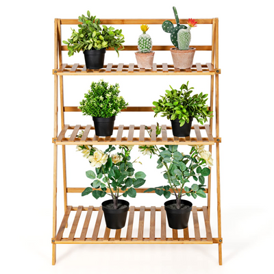 Lucktree 3 Tier Folding Storage Shelf, Bamboo Ladder Plant Stand