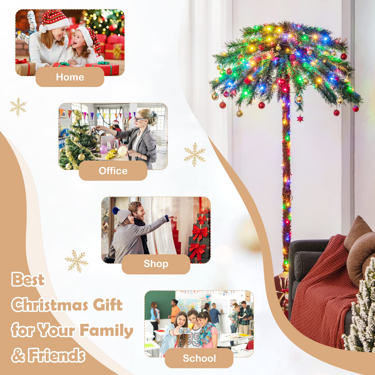 Lucktree 6 FT Pre-Lit Artificial Christmas Tree, Lighted Xmas Palm Tree W/ 210 Multi-Color LED Lights - LucktreeUS