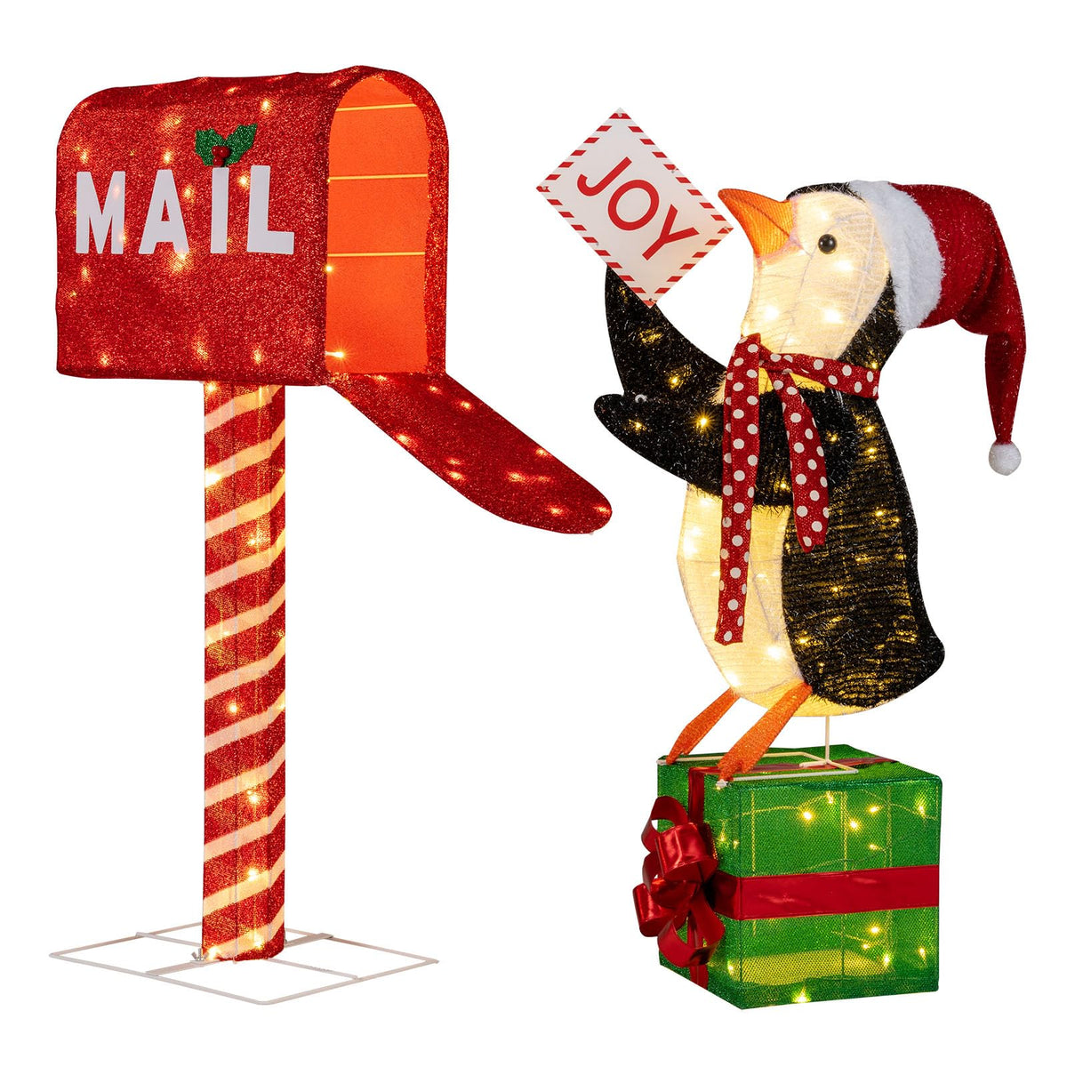 Lucktree Christmas Lighted Mailbox & Penguin