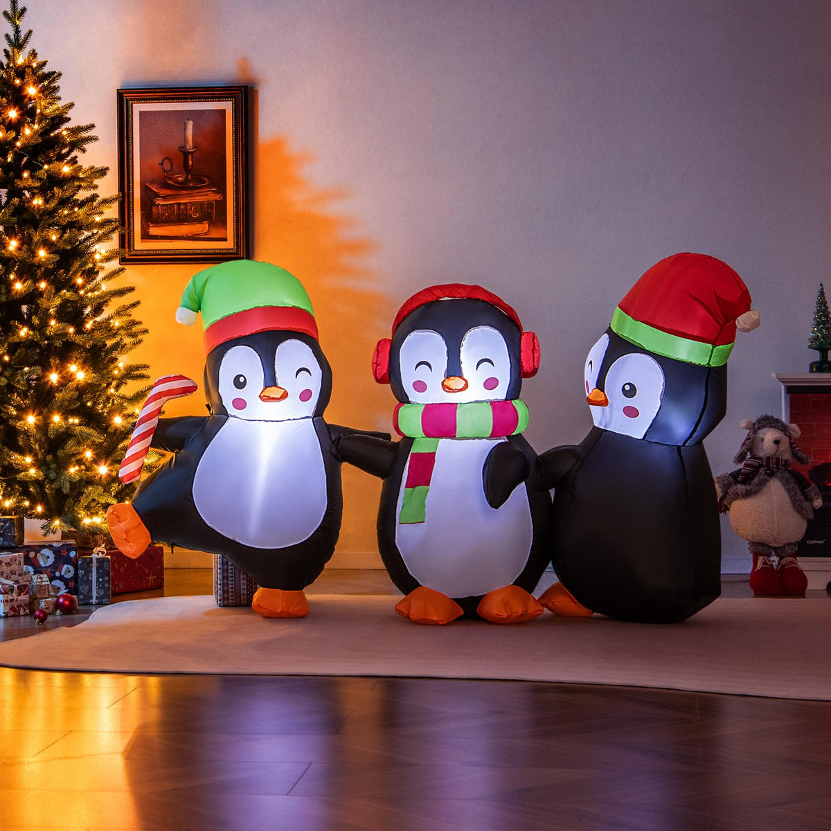 Lucktree 6FT Christmas Inflatables, LED Lighted Xmas Inflatable Penguin Family Hand in Hand