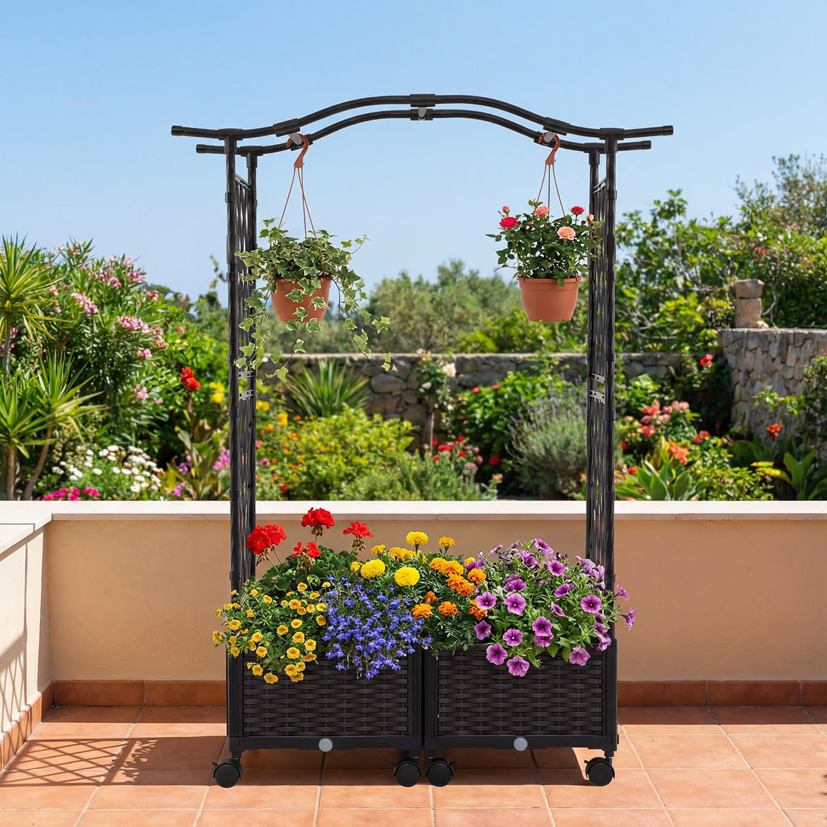 Lucktree Planter Boxes with Arch Trellis for Climbing Vines Vegetables Flowers