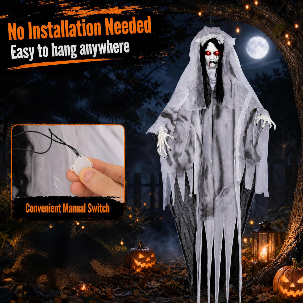 Lucktree 6 FT Animated Halloween Ghost Bride Decoration with Lighted Eyes