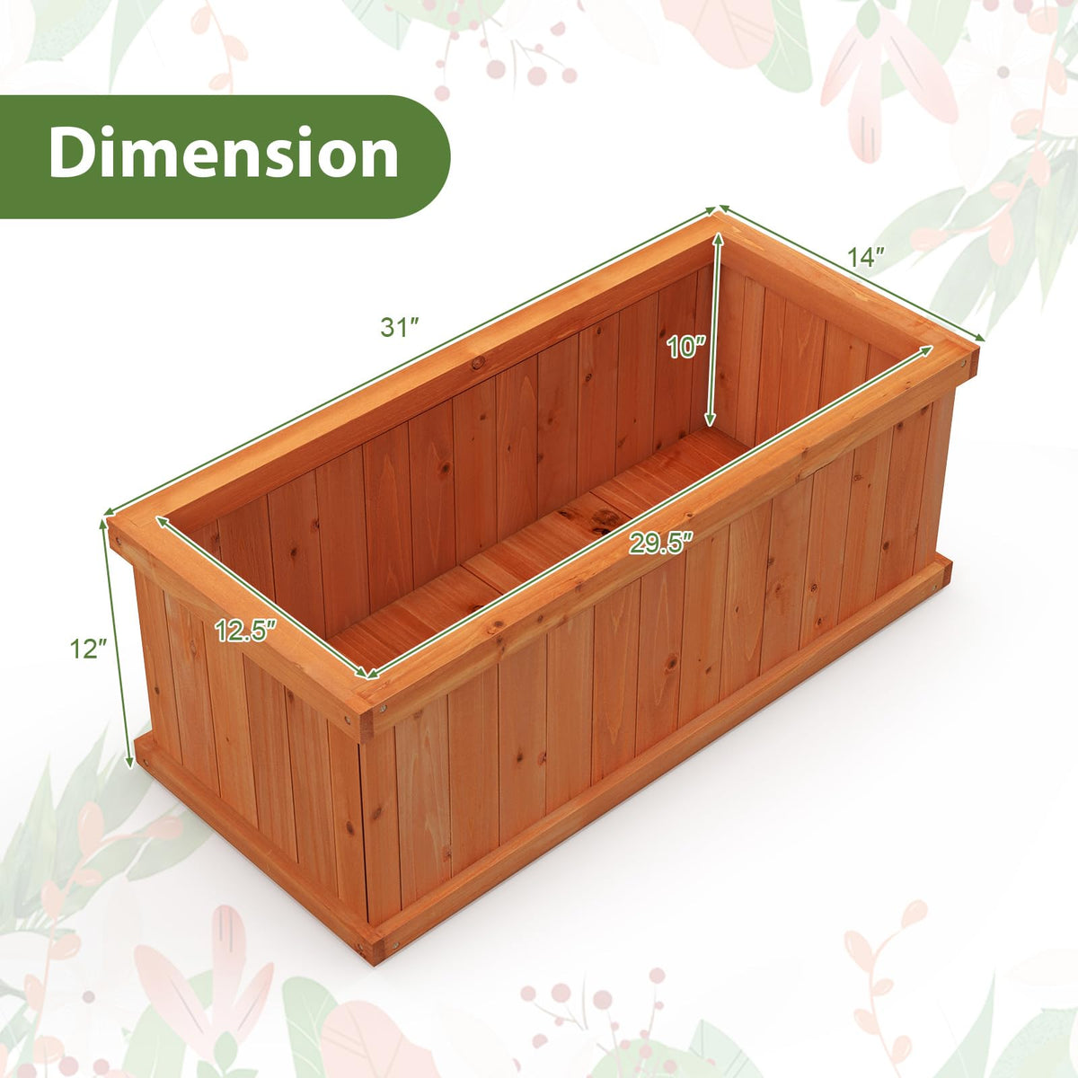 Lucktree Raised Garden Bed | 31”x14”x12” Wooden Planter Box with 4 Drainage Holes (1/2)