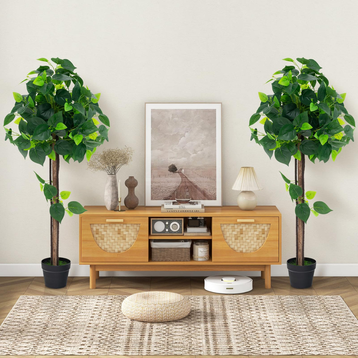 Lucktree 45" Artificial Hydrangea Tree, Tall Fake Potted Silk Tree with Real Wood Trunk