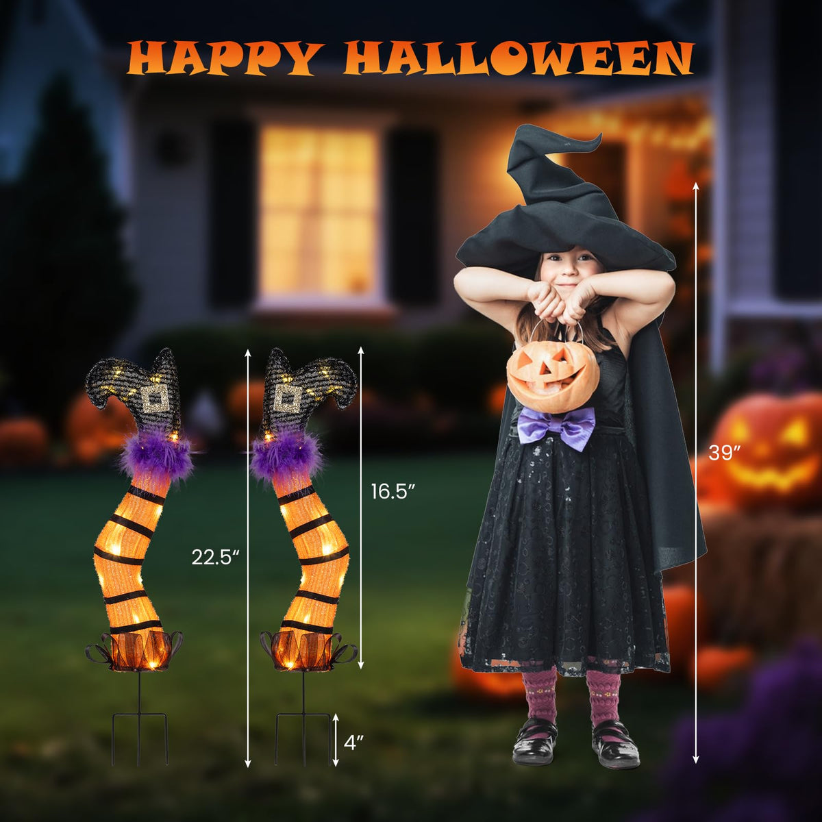 Set of 2 Halloween Lighted Witch Legs Decorations with Stakes
