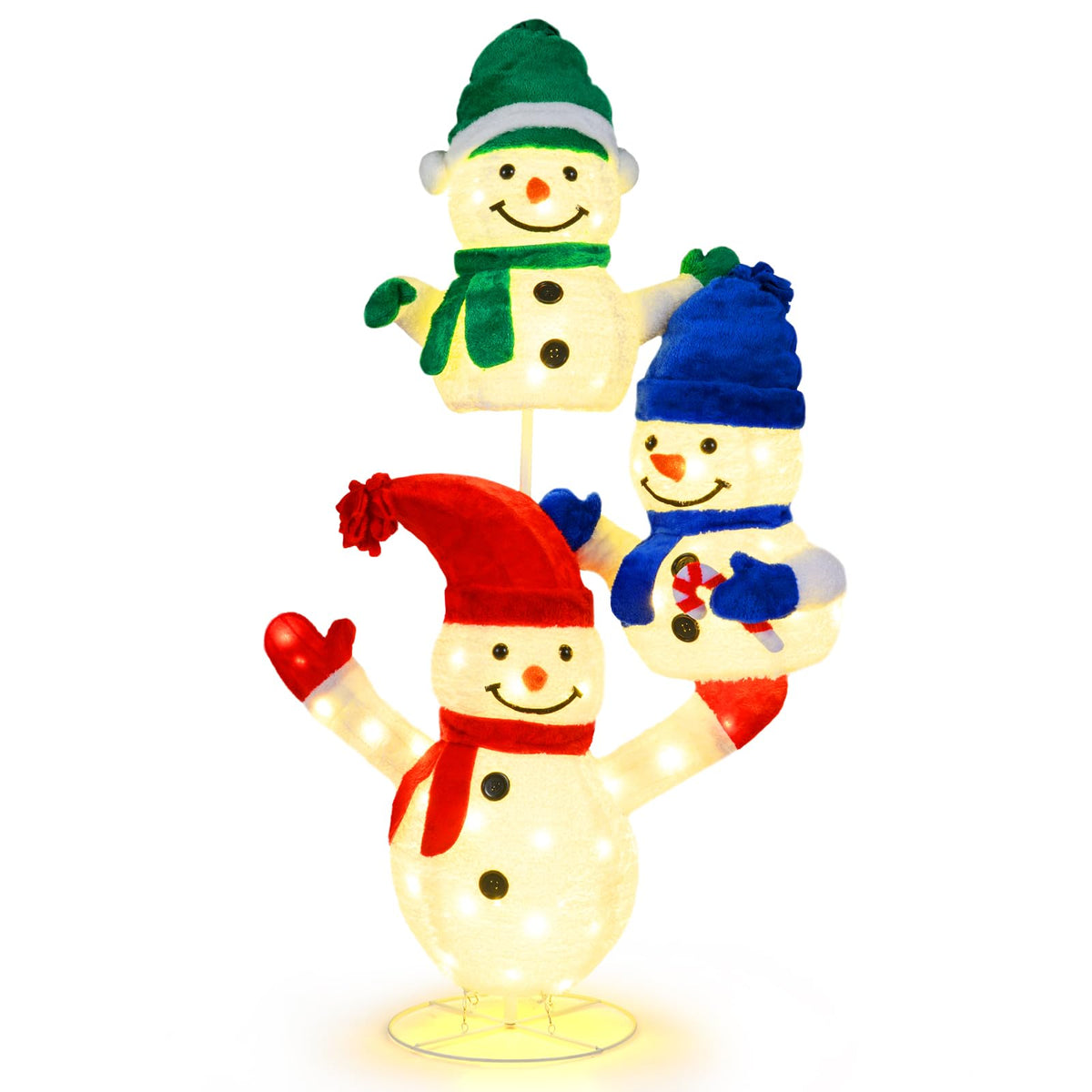 Lucktree 5 FT Christmas Lighted 3 Stacked Snowman Decoration