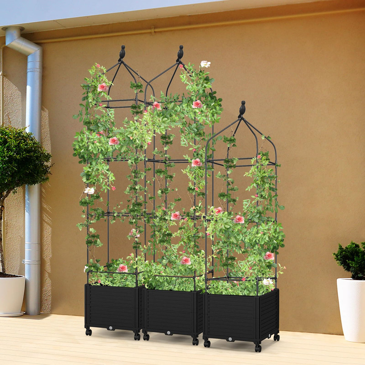 Lucktree Raised Garden Bed with Tomato Cages, Obelisk & Bird Top