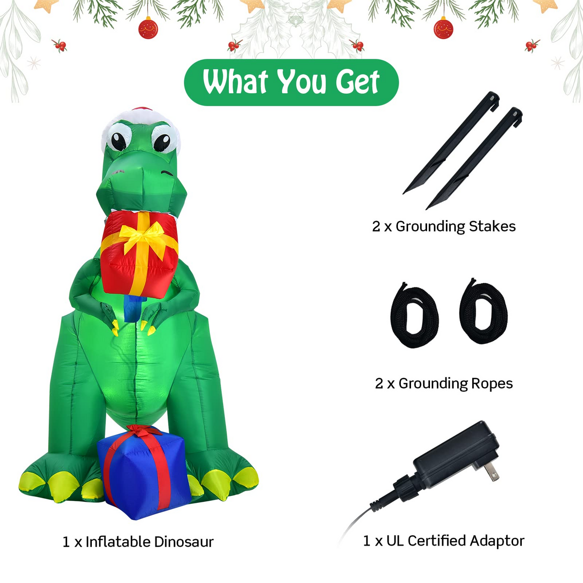 Lucktree 6 FT Christmas Inflatable Dinosaur, Indoor & Outdoor Christmas Decoration
